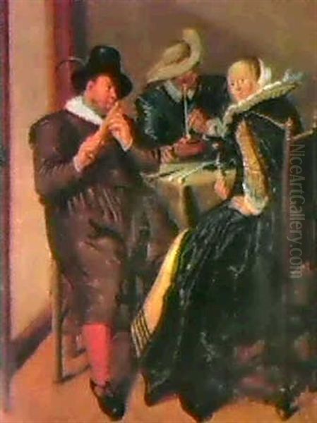 Elegant Companies Smoking, Drinking And Music Making In     Interiors. Oil Painting by Dirck Hals