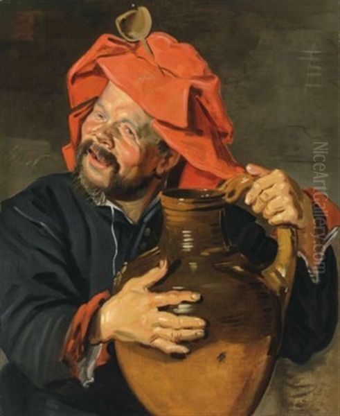 Laughing Man With A Jug, Probably 'pekelharing Oil Painting by Frans Hals