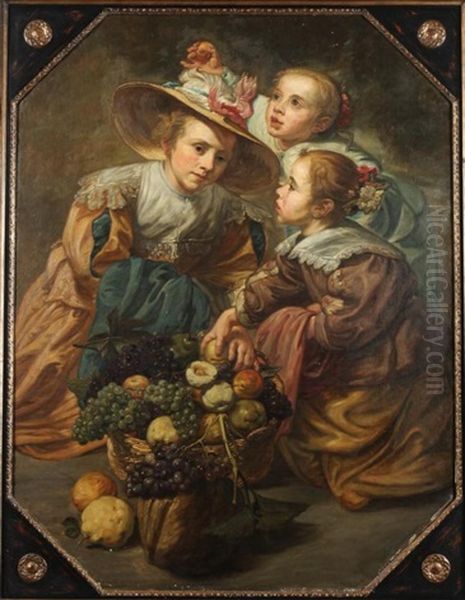 Three Maidens With Basket Of Fruit Oil Painting by Frans Hals