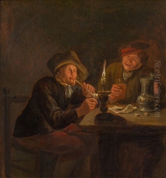 In The Tavern By Candlelight Oil Painting by Frans Hals