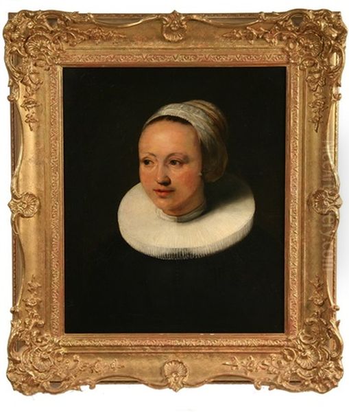 Dutch Bust Portrait Of A Young Woman In Ruff Collar And Bonnet Oil Painting by Frans Hals