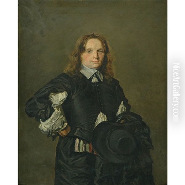 Man Holding A Hat Oil Painting by Frans Hals