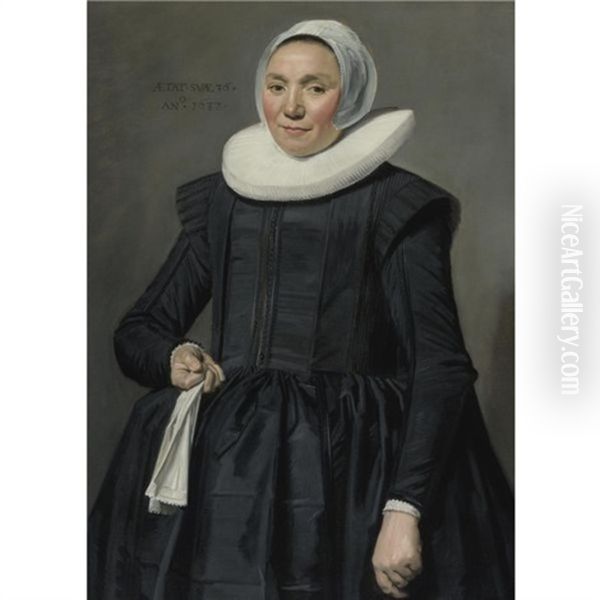 Portrait Of A Woman Holding A Handkerchief Oil Painting by Frans Hals