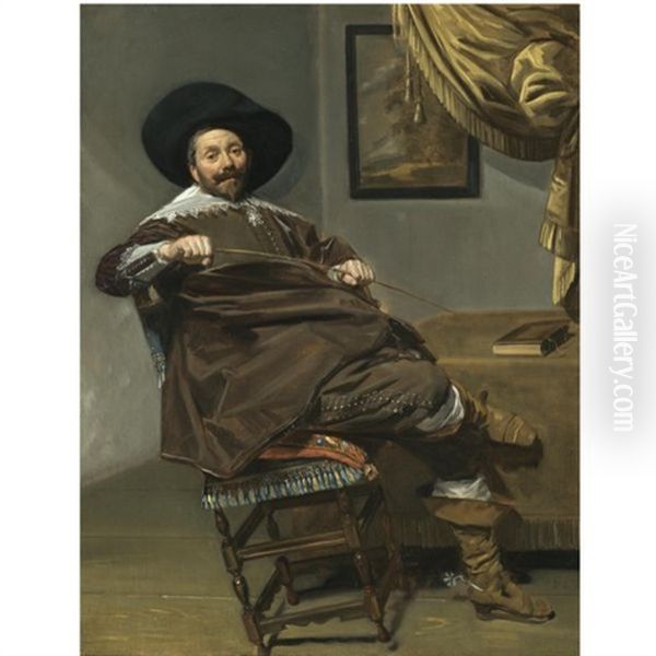 Portrait Of Willem Van Heythuysen, Seated On A Chair And Holding A Hunting Crop Oil Painting by Frans Hals