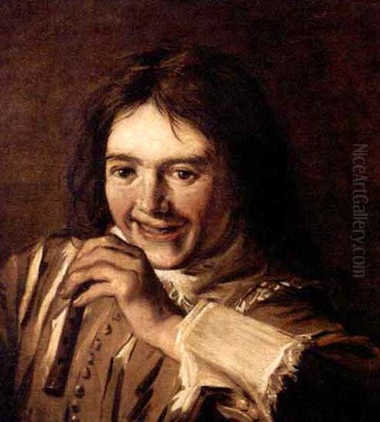 Portrait Of A Young Boy, Head And Shoulders, Playing A Pipe Oil Painting by Frans Hals