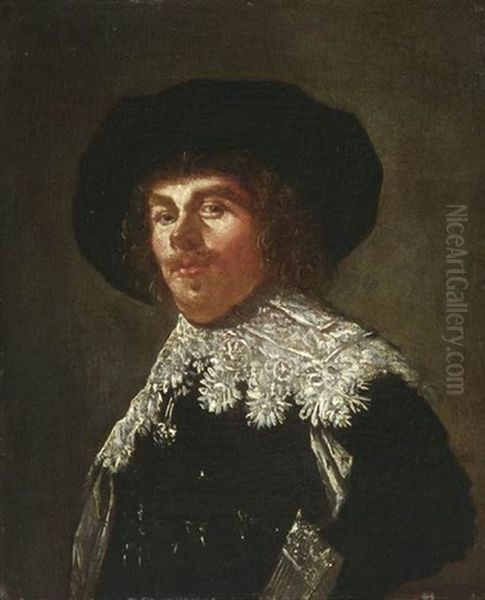 Brustportrat Eines Jungen Herrn Mit Spitzenkragen Oil Painting by Frans Hals