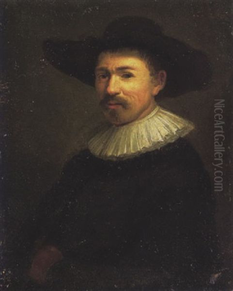 Portrait Of A Man, In A Black Coat And Hat, With A White Collar Oil Painting by Frans Hals