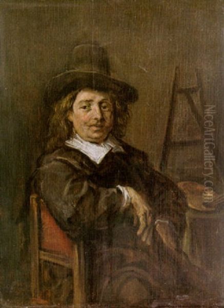 Portrat Eines Malers (david Teniers?), Der Seitlich Eines Tisches Sitzt Oil Painting by Frans Hals