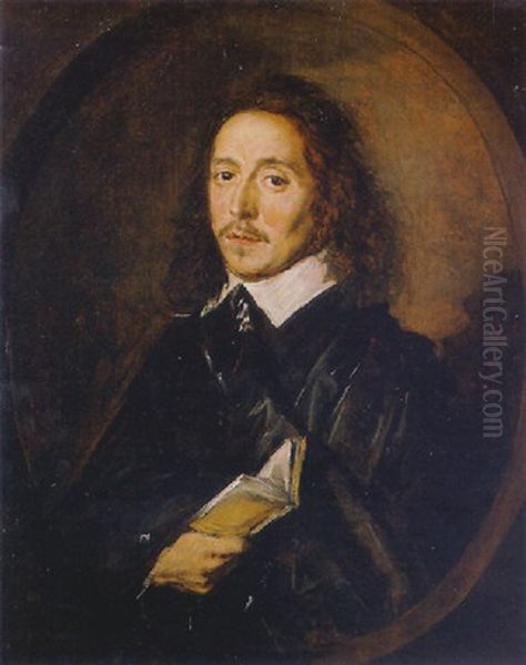 Portrait Of A Gentleman In A Black Coat And Collar, Holding A Book Oil Painting by Frans Hals