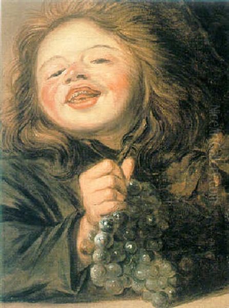 A Boy Holding A Bunch Of Grapes Oil Painting by Frans Hals