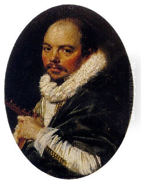 Portrait Of A Man, Half Length, Holding A Lute Oil Painting by Frans Hals