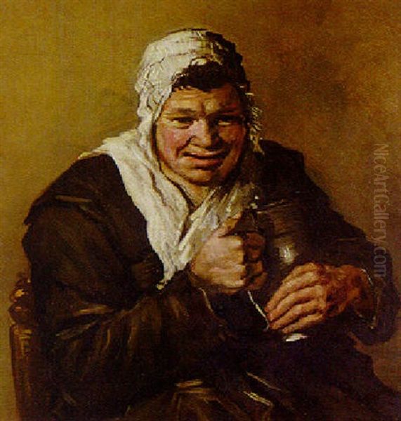 A Seated Woman Holding A Jug Oil Painting by Frans Hals