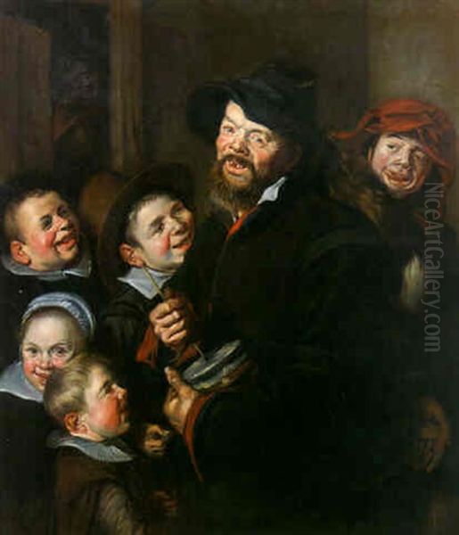 Children Listening To A Rommelpot Player Oil Painting by Frans Hals