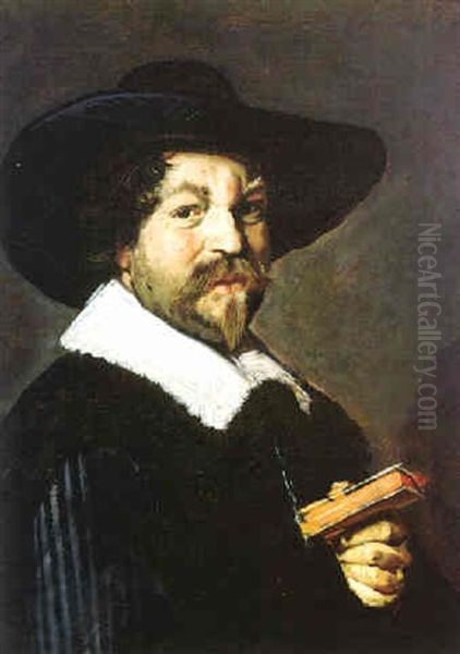 Portrait Of A Man Holding A Book Oil Painting by Frans Hals