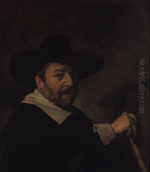 Portrait Of Syndic With His Right Hand Resting On A Silver-topped Cane Oil Painting by Frans Hals