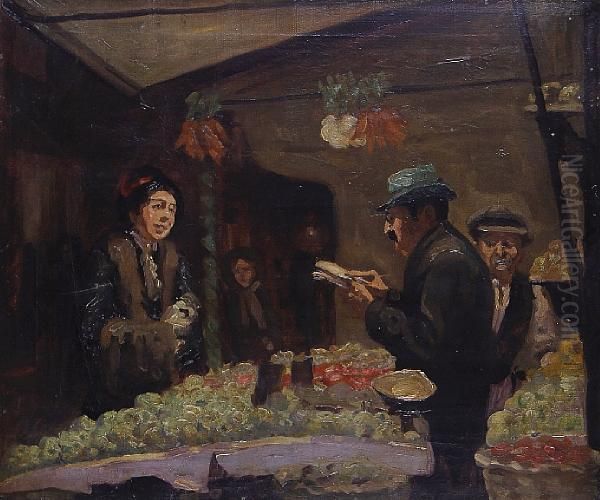 Stall At The Top Of Kensington Churchstreet Oil Painting by Brake Baldwin