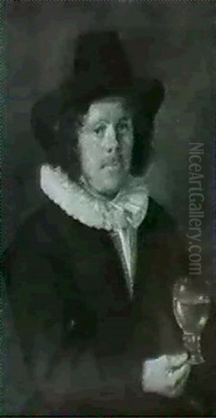 Portrait Of A Gentleman, Half Length, Holding A Roemer Oil Painting by Frans Hals