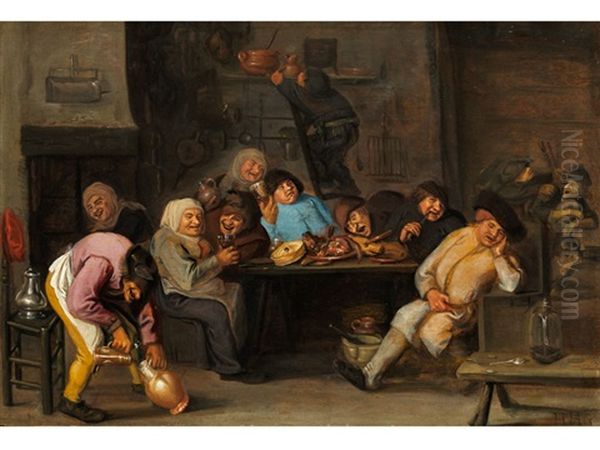 Zechende Bauern In Einer Kuchenstube Oil Painting by Harmen Hals