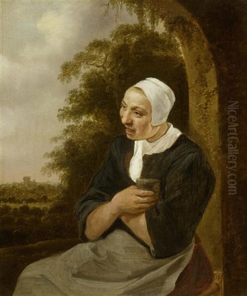 Junge Frau Vor Einem Torbogen Oil Painting by Harmen Hals