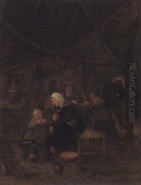 Het Bakken Van De Pannekoeken, Frau Beim Backen Von Pfannkuchen Oil Painting by Harmen Hals