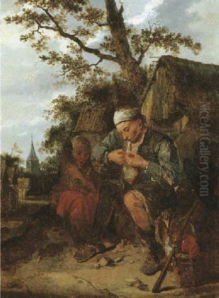 Peasants Seated Outside The Farmhouse Oil Painting by Harmen Hals