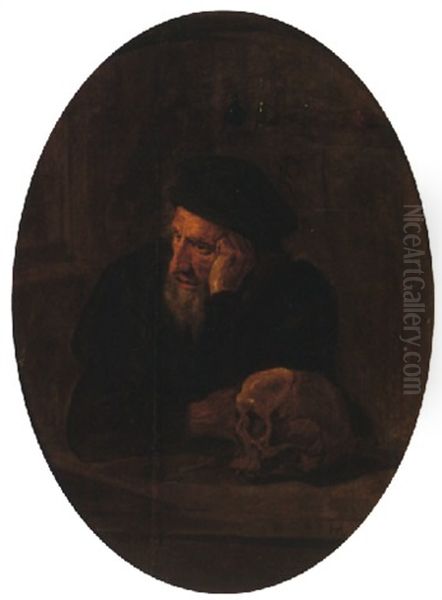 An Old Man With A Skull Oil Painting by Harmen Hals