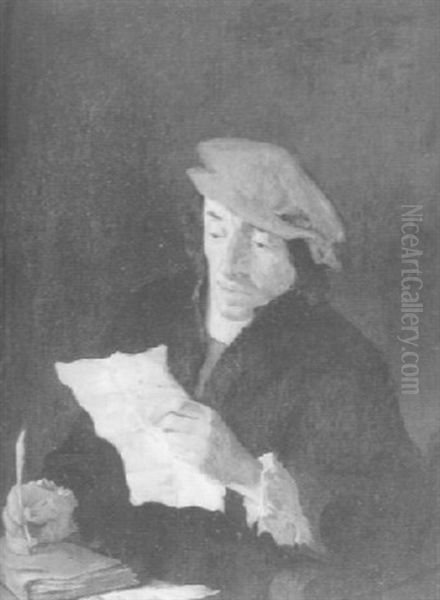 Portrait Of A Man Reading A Letter, Holding A Quill Oil Painting by Harmen Hals