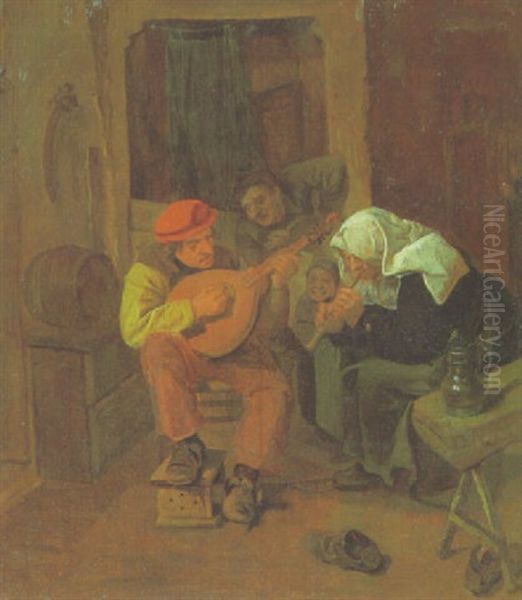 Peasants Making Music In An Interior Oil Painting by Harmen Hals