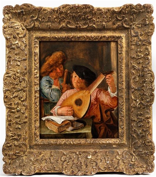 Zwei Musizierende Manner Oil Painting by Johannes Hals