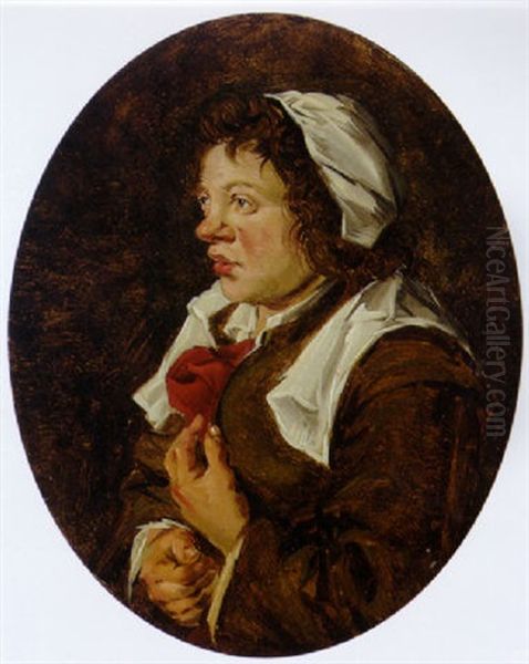 A Young Peasant Woman In A Brown Dress And A White Cap Oil Painting by Johannes Fransz Hals