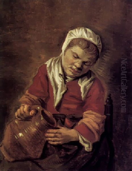 A Portrait Of A Peasant Girl Pouring A Drink From A Jug Oil Painting by Johannes Fransz Hals