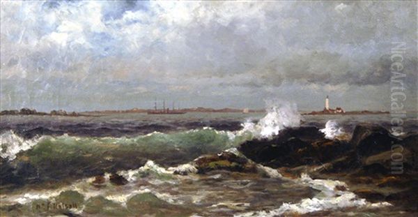 Seascape With Lighthouse by William Formby Halsall