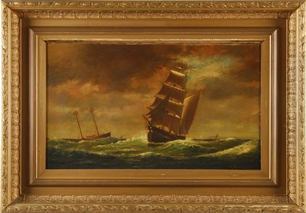 A Brigantine And Lightship Off The Coast Oil Painting by William Formby Halsall