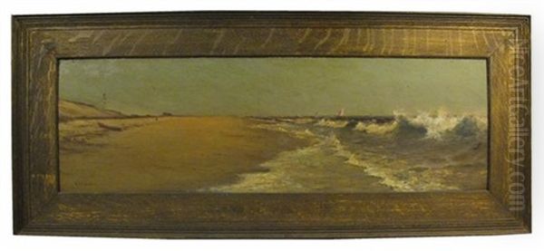 Beach View With Figures And Crashing Waves Oil Painting by William Formby Halsall