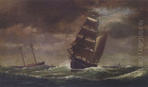 Sailing On Stormy Seas Oil Painting by William Formby Halsall