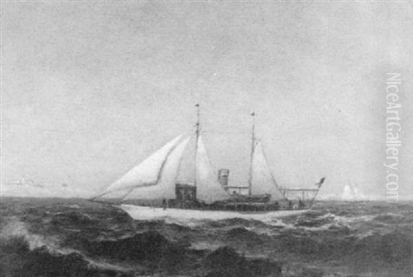 American Steam/sail Yacht Off Highland Light by William Formby Halsall