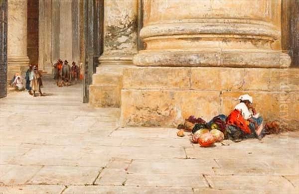 Outside St. Peters, Rome Oil Painting by Keeley Halswelle