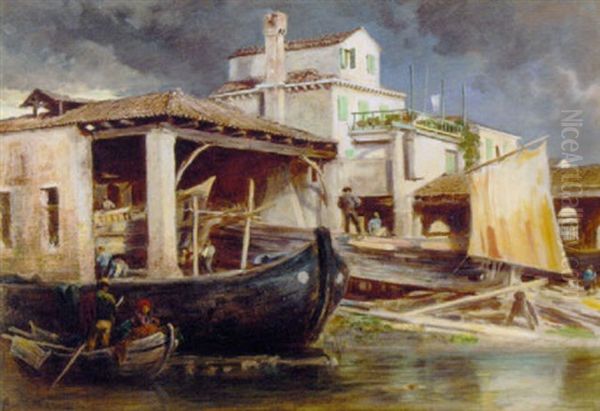 A Venetian Backwater Oil Painting by Keeley Halswelle