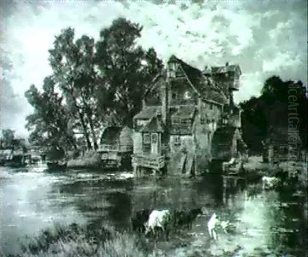 View Of The Mill At Houghton Oil Painting by Keeley Halswelle