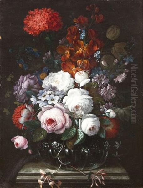 Vase De Fleurs Pose Sur Un Entablement Oil Painting by Johann Baptist Halszel