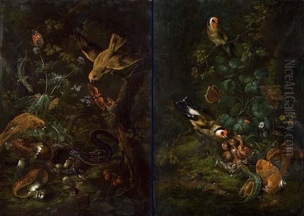 Waldstilleben (+ Another, Similar; Pair) Oil Painting by Johann Baptist Halszel