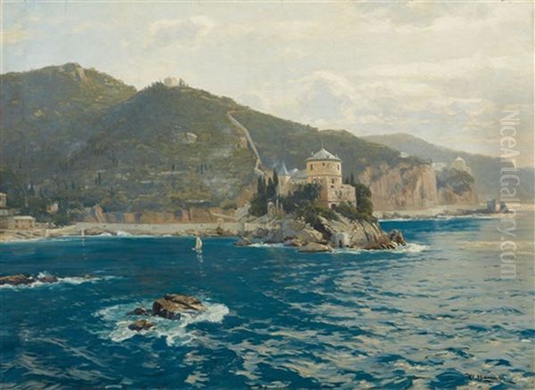 Italian Coastal Landscape Oil Painting by Willy Hamacher