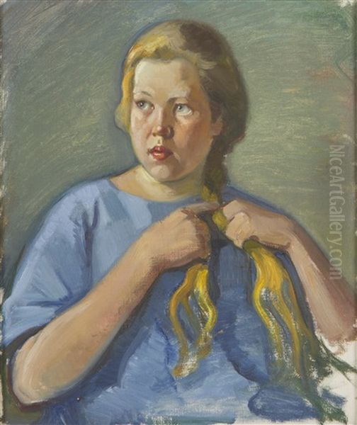 Girl Oil Painting by Vaeinoe Haemaelaeinen