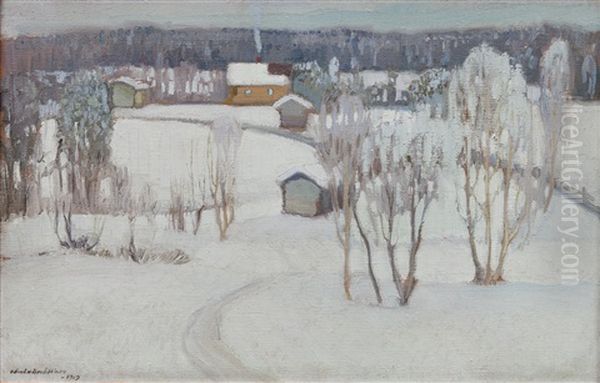 Frosty Winter Day Oil Painting by Vaeinoe Haemaelaeinen