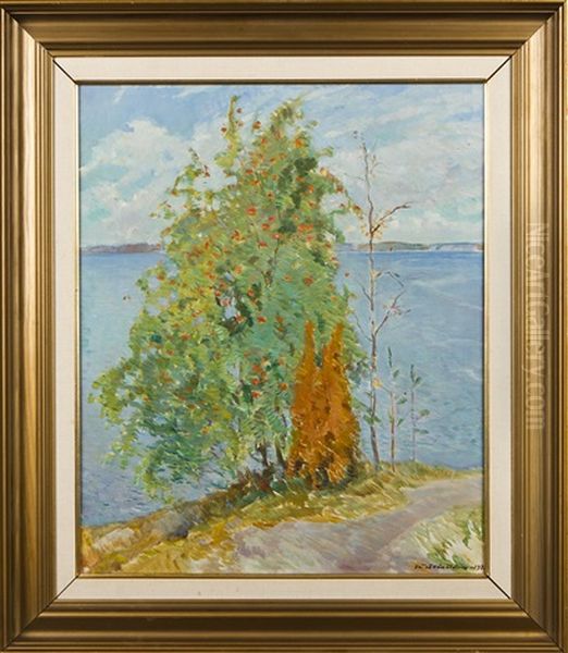 Rowans On The Shore Oil Painting by Vaeinoe Haemaelaeinen