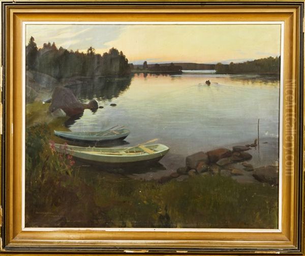 Sunrise In Simasalo Oil Painting by Vaeinoe Haemaelaeinen