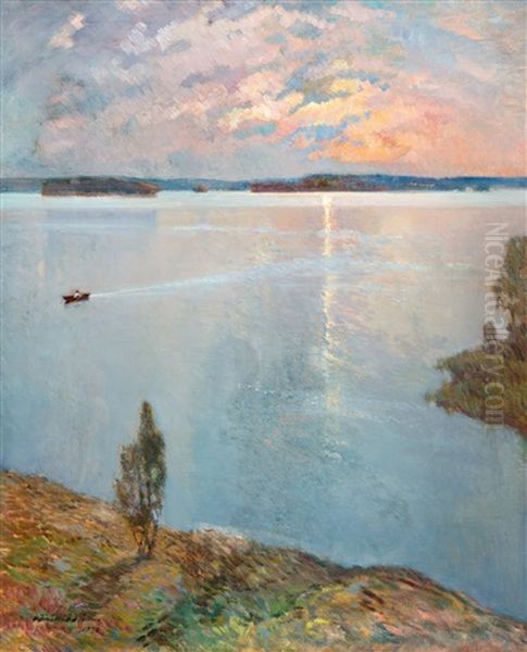 Lake Landscape Oil Painting by Vaeinoe Haemaelaeinen