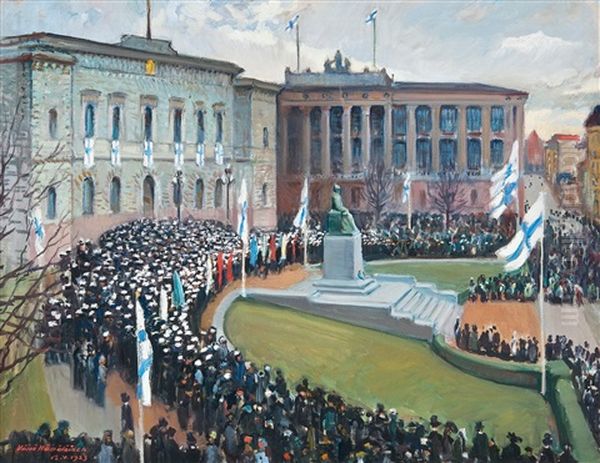 Bank Of Finland Oil Painting by Vaeinoe Haemaelaeinen