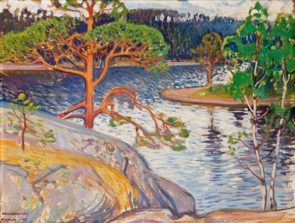 Lakeview From Mankala Oil Painting by Vaeinoe Haemaelaeinen