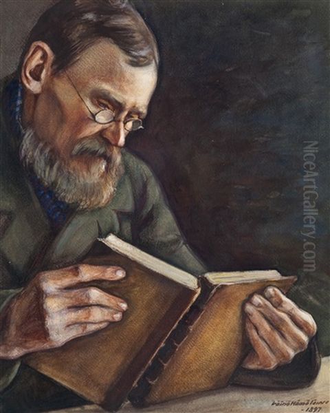 A Man Reading Oil Painting by Vaeinoe Haemaelaeinen